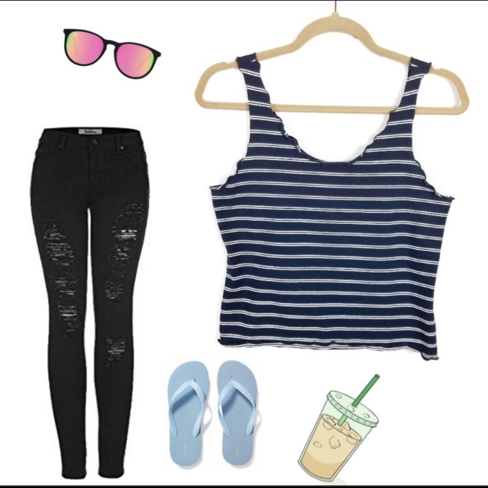 Navy blue striped crop top
